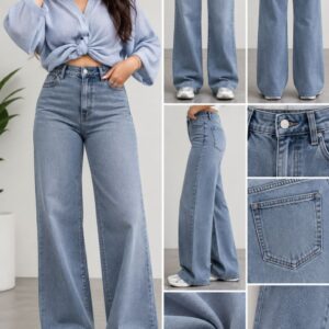 Medium Blue High-Waist Wide-Leg Jeans