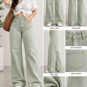 Sage Green High-Waist Wide-Leg Jeans