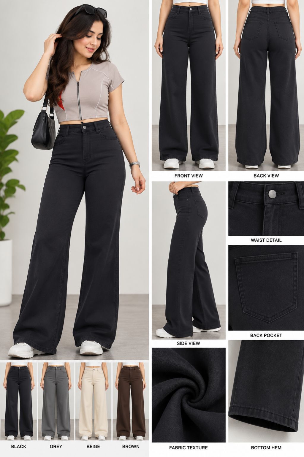 Black High-Waist Wide-Leg Jeans