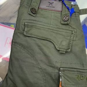 Men's Olive Green Cotton Cargo Trousers - Multi-Pocket Regular Fit Combat Pants with Camo Lining
