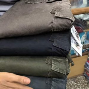 Vintage Faded Washed Cotton Cargo Pants for Men - Multi-Pocket Combat Trousers
