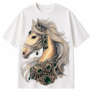Oversized White Horse Graphic Streetwear T-Shirt | Casual Tee