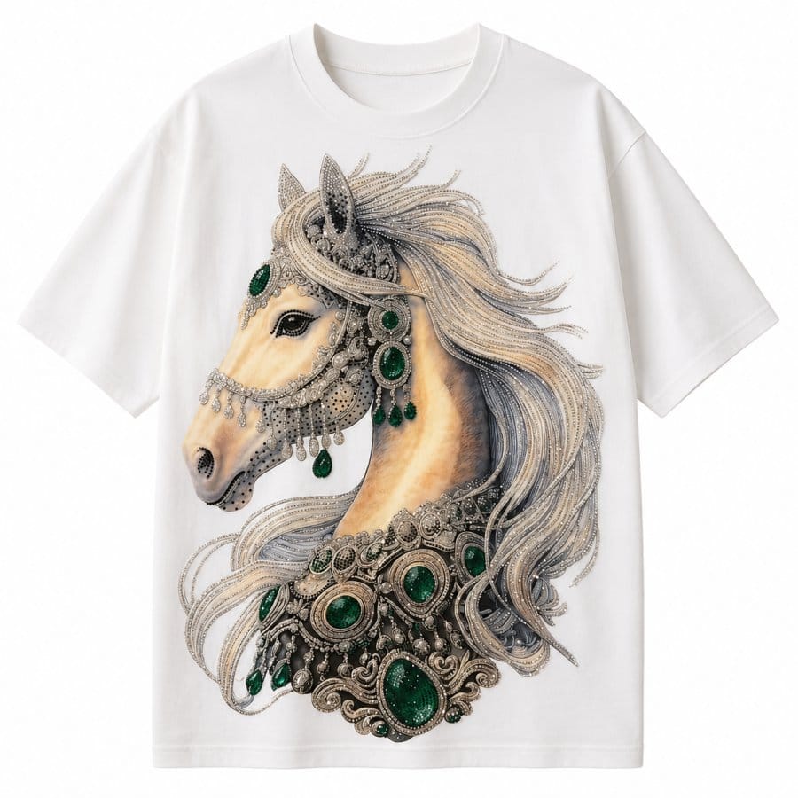 Oversized White Horse Graphic Streetwear T-Shirt | Casual Tee