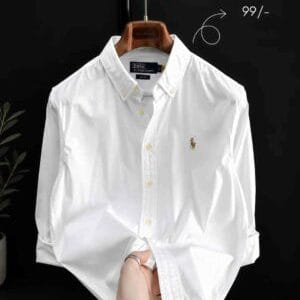 Men's White Full-Length Sleeve Shirt | Cotton Blend for Casual & Business Wear