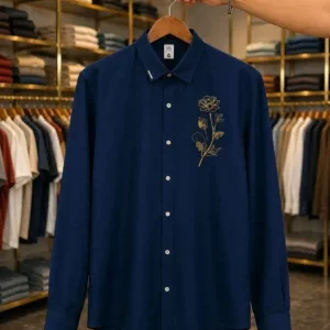 Navy Floral Embroidered Full Sleeve Men's Shirt – Premium Everyday Wear