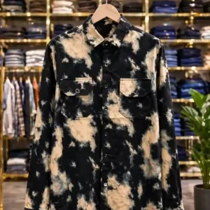 Men's Tie-Dye Designer Shirt – Premium Black & Beige Full Sleeve Button-Up