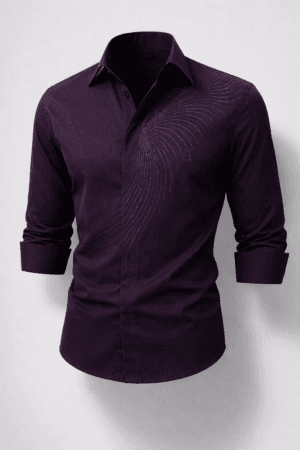 Men's Purple Party Shirt with Embroidered Accents - Premium Formal Wear