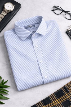 Men's Blue Striped Formal Shirt – Premium Tailored Fit for Every Occasion