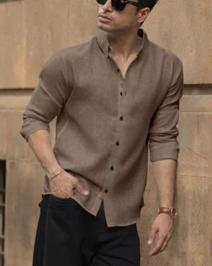 Rich Espresso Textured Slim Fit Casual Shirt – Contemporary Urban Style