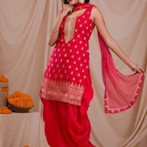 Crimson Zariwork Banarasi Pre-Stitched Salwar Kameez Suit