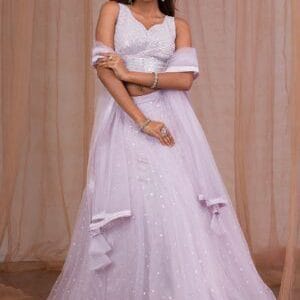 Lavender Sequins Net Readymade Lehenga